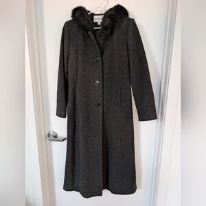 Charles Klein Hooded Wool Coat Jacket with Faux Fur-lined Hood Size 4